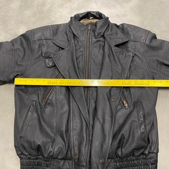 Vintage y2k 90s black collared a-2 aviator leather jacket - Picture 3 of 5